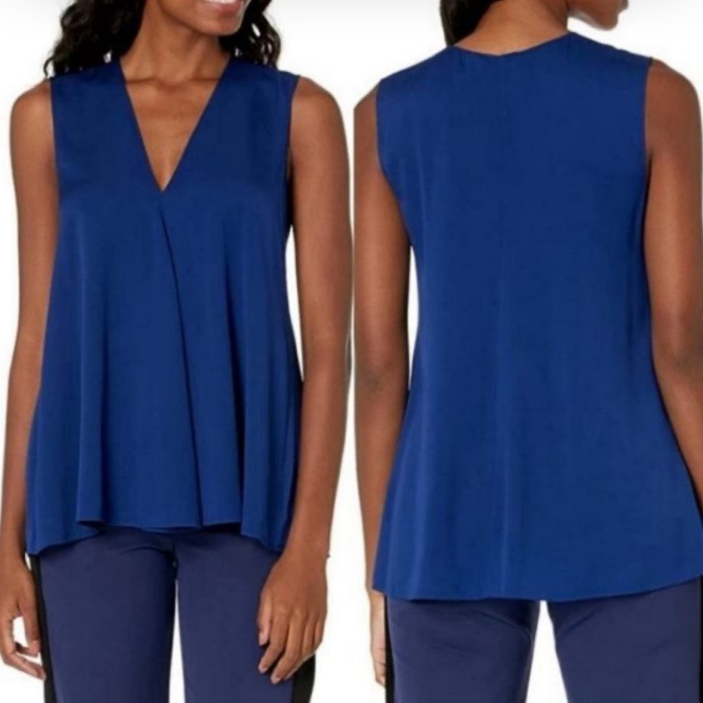 Theory Navy Blue Silk V Neck Pleat Sleeveless Top Size P Or XS